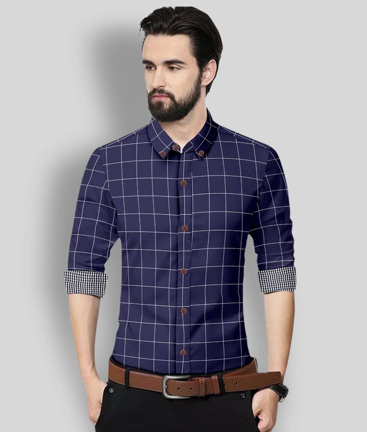     			P&V CREATIONS - Blue Cotton Blend Regular Fit Men's Casual Shirt (Pack of 1)