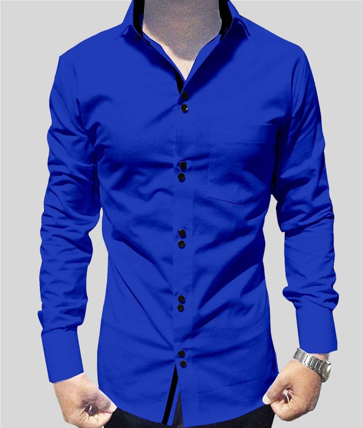     			P&V CREATIONS - Blue Cotton Blend Regular Fit Men's Casual Shirt (Pack of 1)