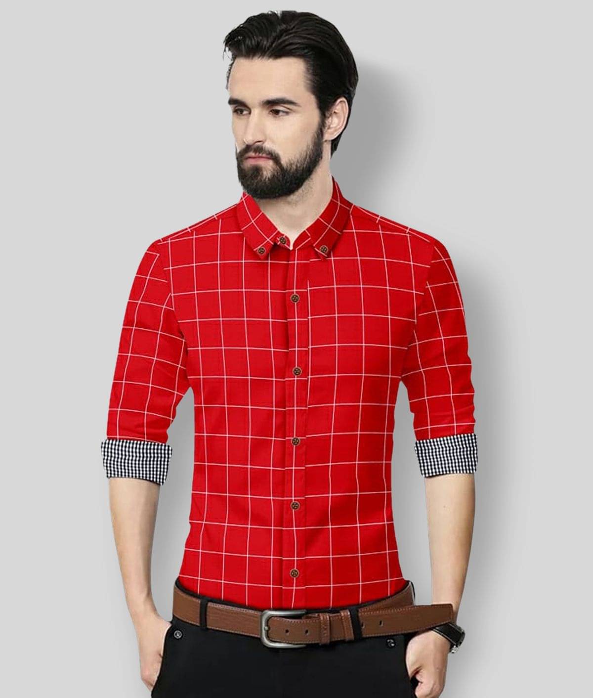 P&V CREATIONS - Red Cotton Blend Regular Fit Men's Casual Shirt (Pack of 1)     			P&V CREATIONS - Red Cotton Blend Regular Fit Men's Casual Shirt (Pack of 1)