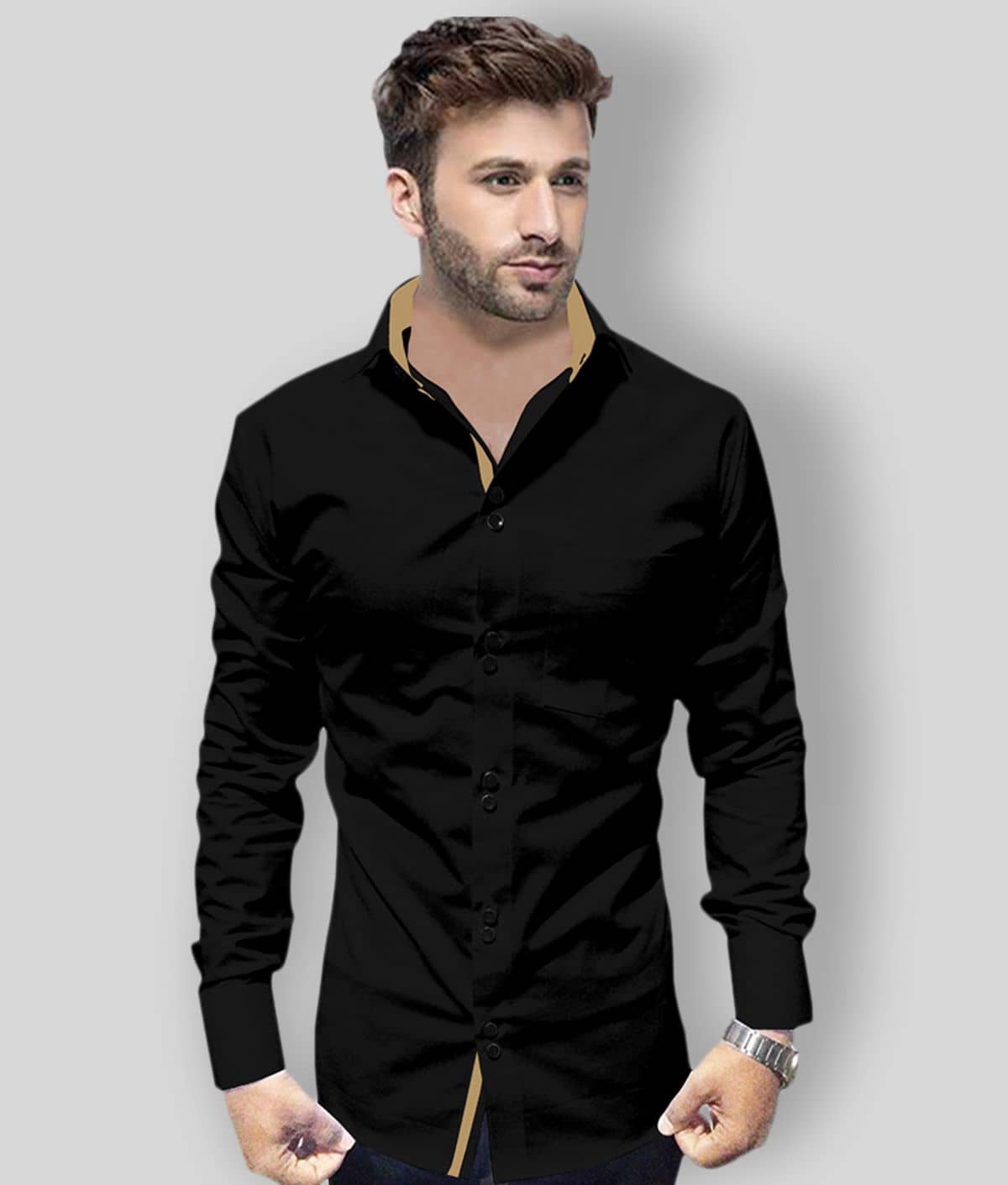 P&V - Black Cotton Blend Regular Fit Men's Casual Shirt (Pack of 1)