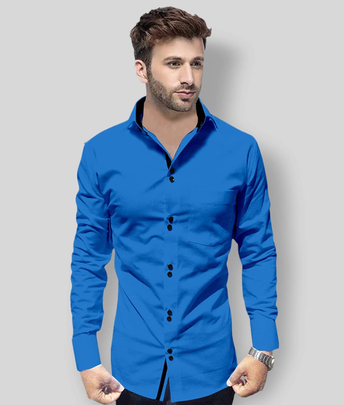 P&V - Blue Cotton Blend Regular Fit Men's Casual Shirt (Pack of 1)