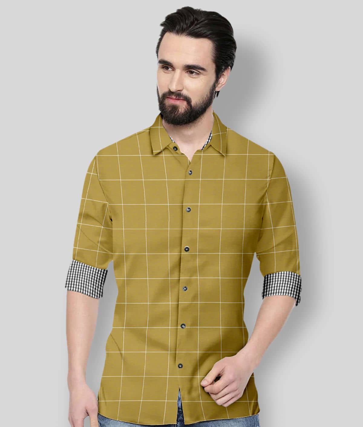 P&V - Khaki Cotton Blend Regular Fit Men's Formal Shirt ( Pack of 1 )