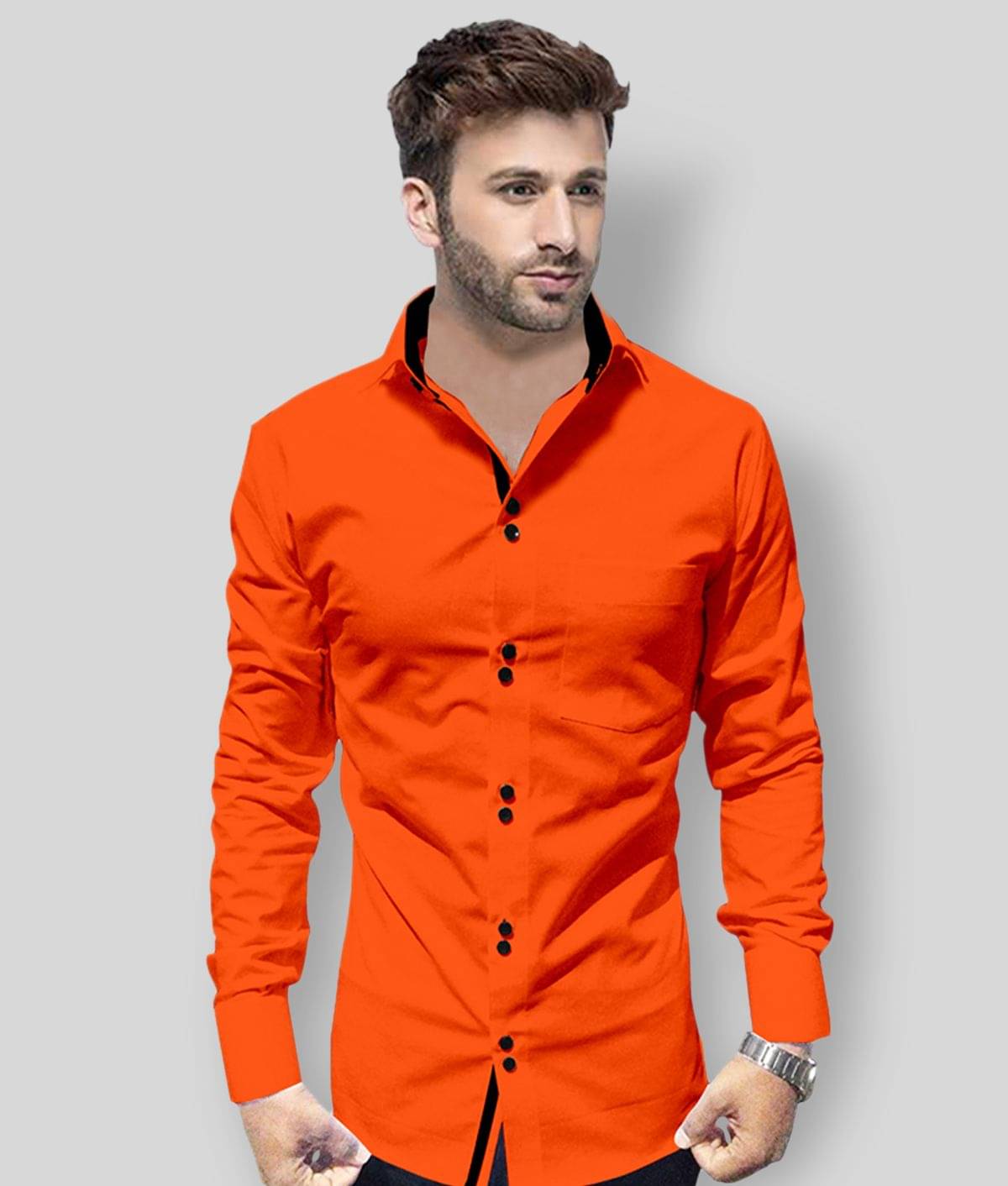 P&V - Orange Cotton Blend Regular Fit Men's Casual Shirt (Pack of 1) P&V - Orange Cotton Blend Regular Fit Men's Casual Shirt (Pack of 1)