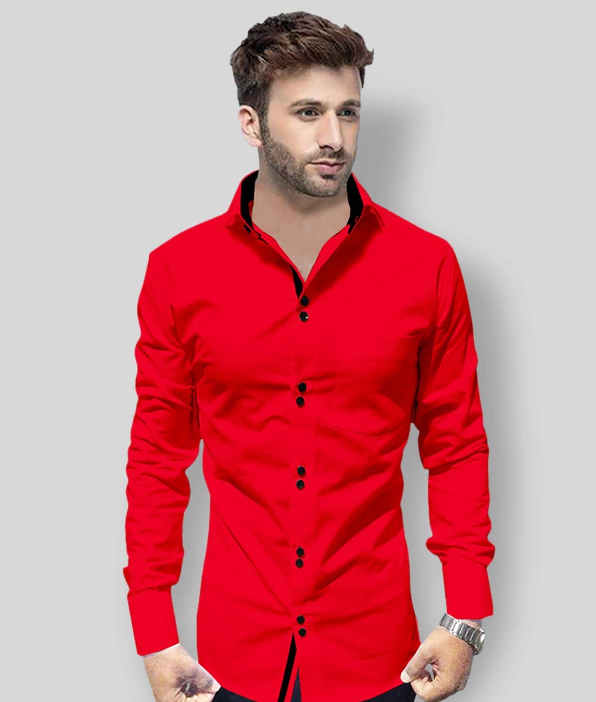 P&V - Red Cotton Blend Regular Fit Men's Casual Shirt (Pack of 1)
