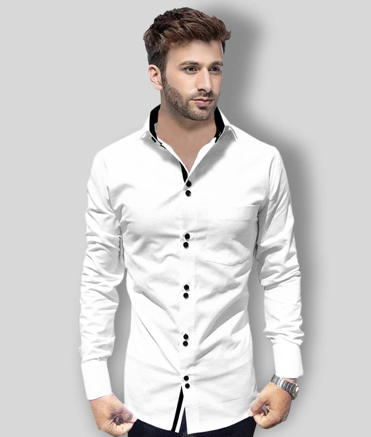 P&V - White Cotton Blend Regular Fit Men's Casual Shirt (Pack of 1)