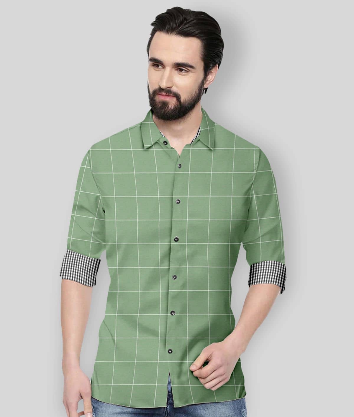 P&V - Green Cotton Blend Regular Fit Men's Formal Shirt ( Pack of 1 )