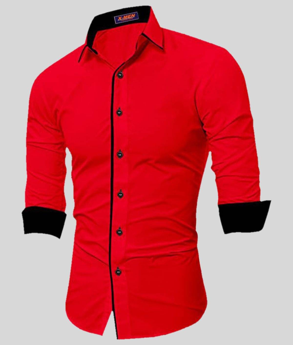     			P&V - Red Cotton Blend Slim Fit Men's Casual Shirt (Pack of 1)