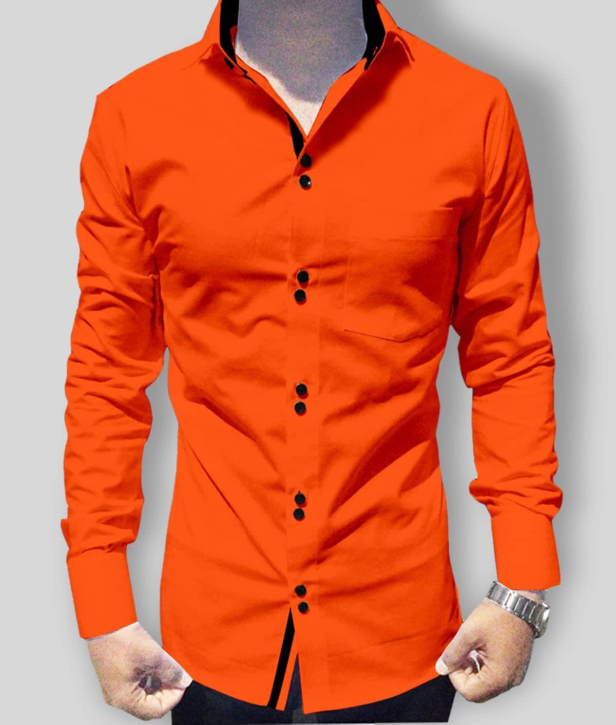 P&V - Orange Cotton Blend Slim Fit Men's Casual Shirt (Pack of 1)