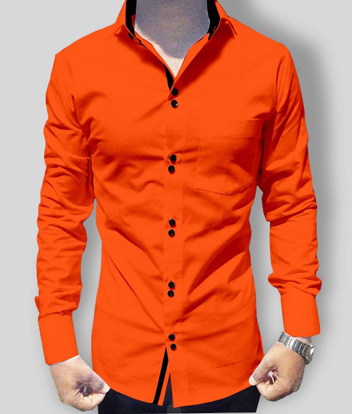 P&V - Orange Cotton Blend Slim Fit Men's Casual Shirt (Pack of 1) P&V - Orange Cotton Blend Slim Fit Men's Casual Shirt (Pack of 1)