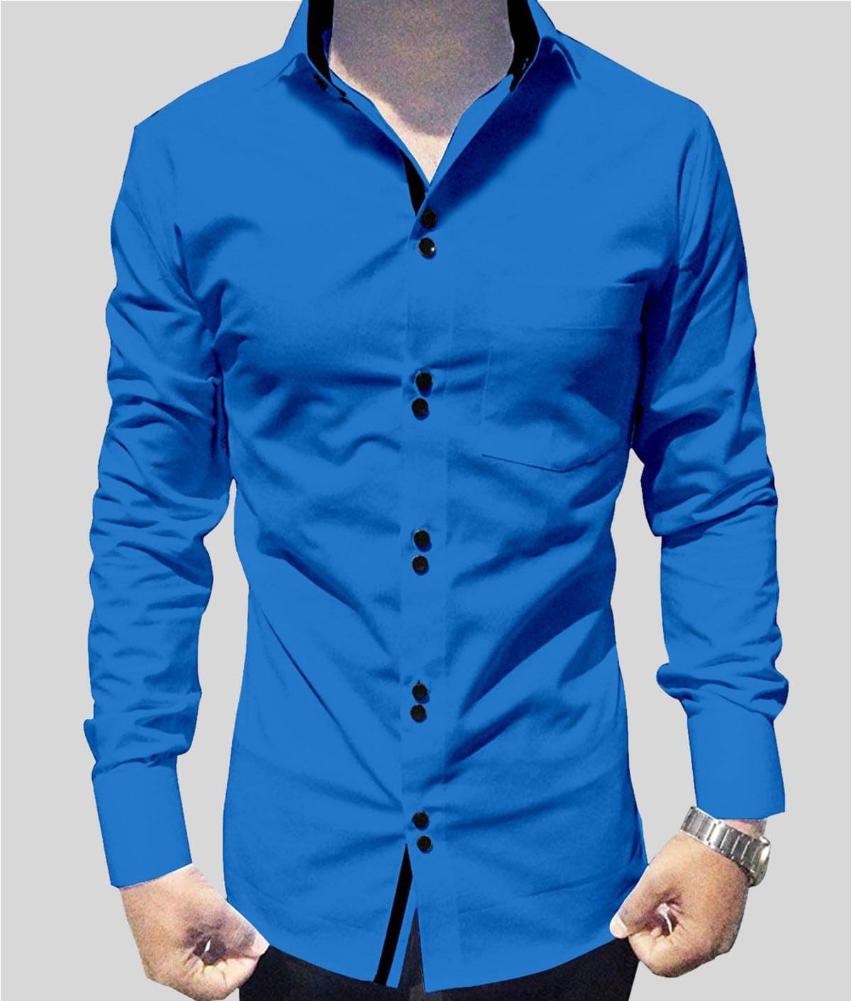     			P&V - Blue Cotton Blend Slim Fit Men's Casual Shirt (Pack of 1)