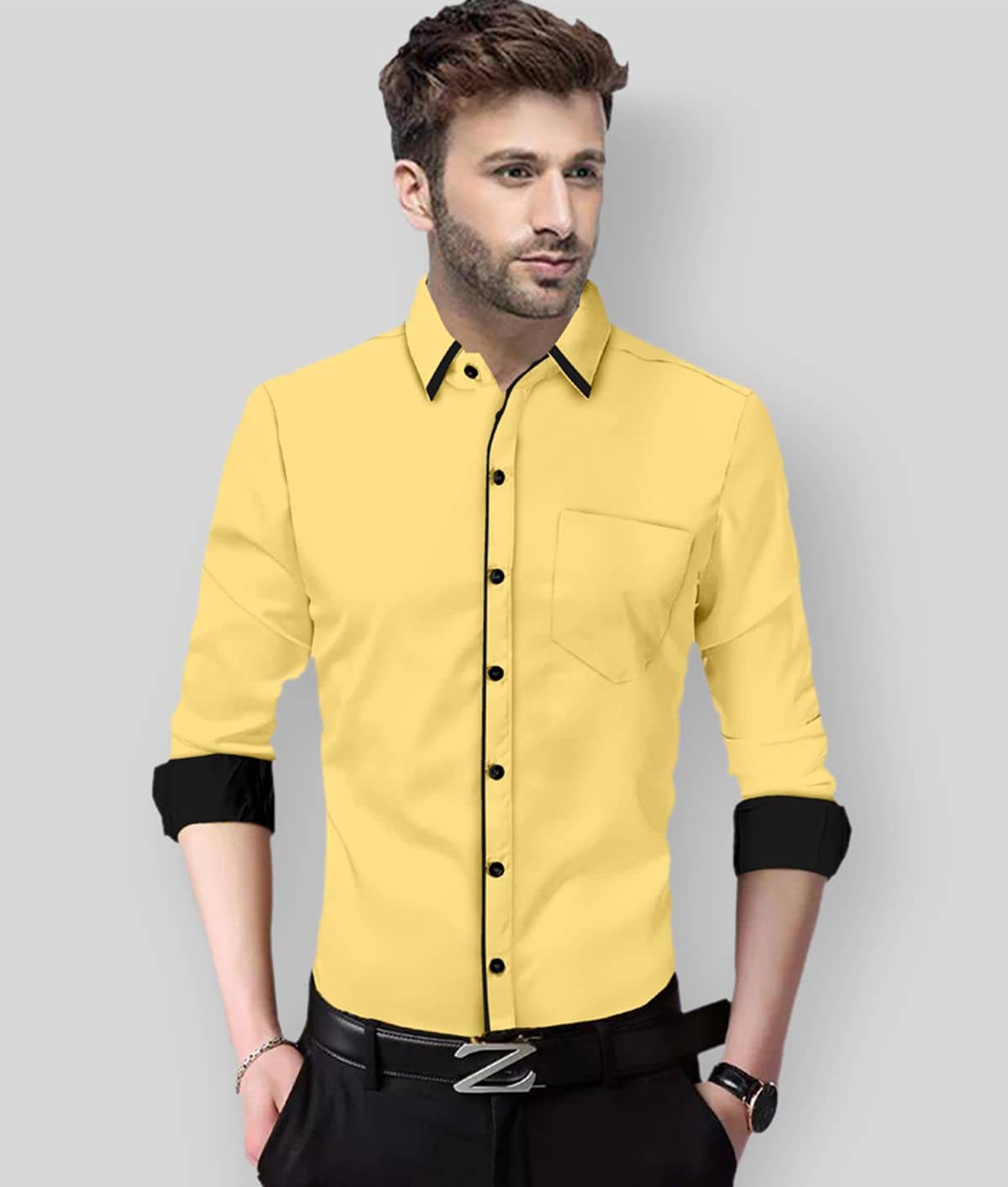 P&V - Beige Cotton Blend Slim Fit Men's Casual Shirt (Pack of 1)
