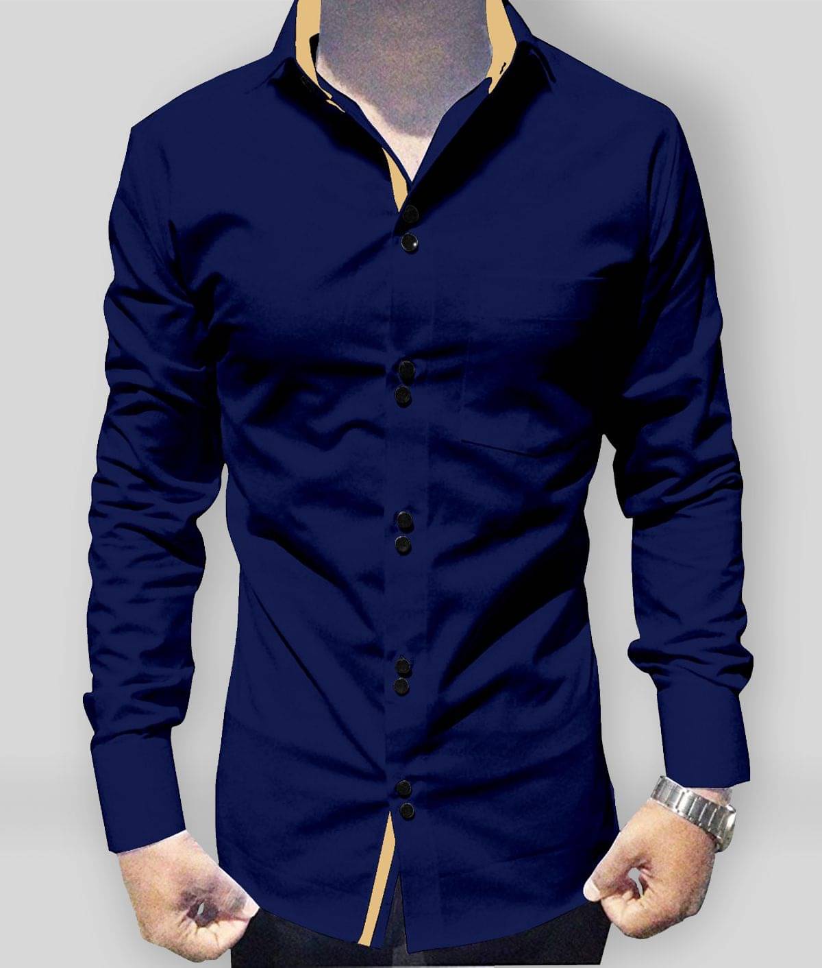     			P&V - Blue Cotton Blend Slim Fit Men's Casual Shirt (Pack of 1)