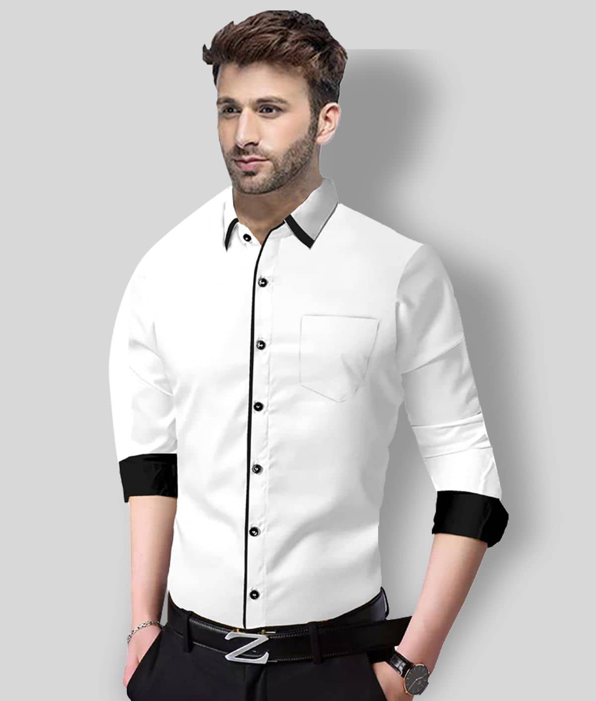 P&V - White Cotton Blend Slim Fit Men's Casual Shirt (Pack of 1)