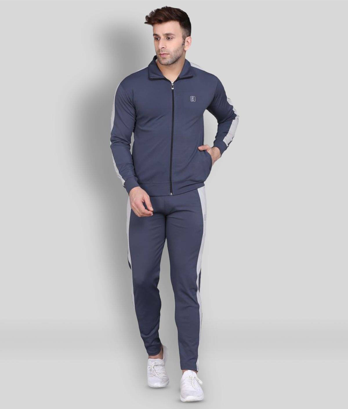     			PRAUME - Dark Grey Polyester Slim Fit Striped Men's Sports Tracksuit ( Pack of 1 )