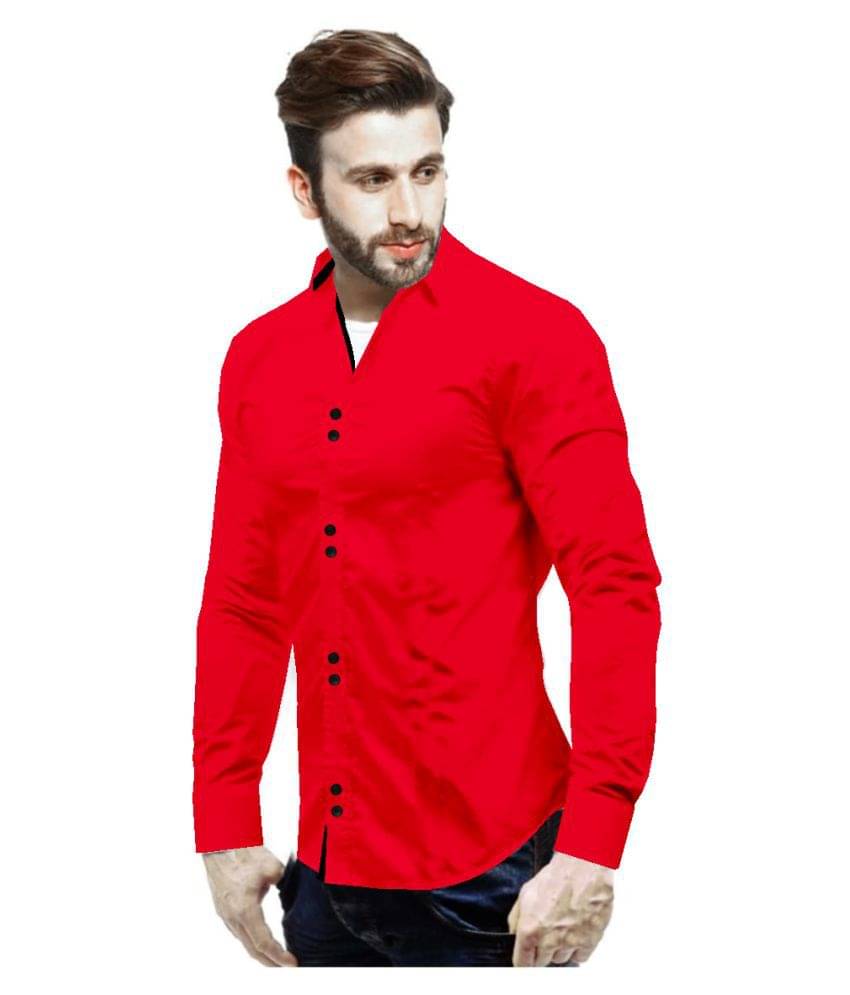 SUR-T - Red Cotton Blend Slim Fit Men's Casual Shirt (Pack of 1) SUR-T - Red Cotton Blend Slim Fit Men's Casual Shirt (Pack of 1)