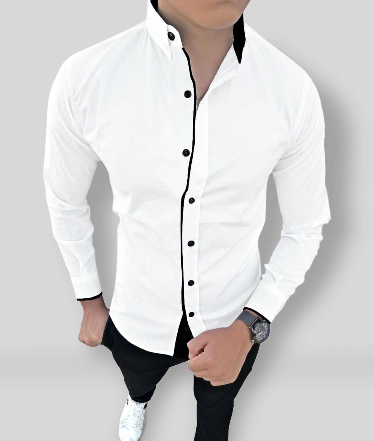 SUR-T - White Cotton Blend Slim Fit Men's Casual Shirt (Pack of 1)
