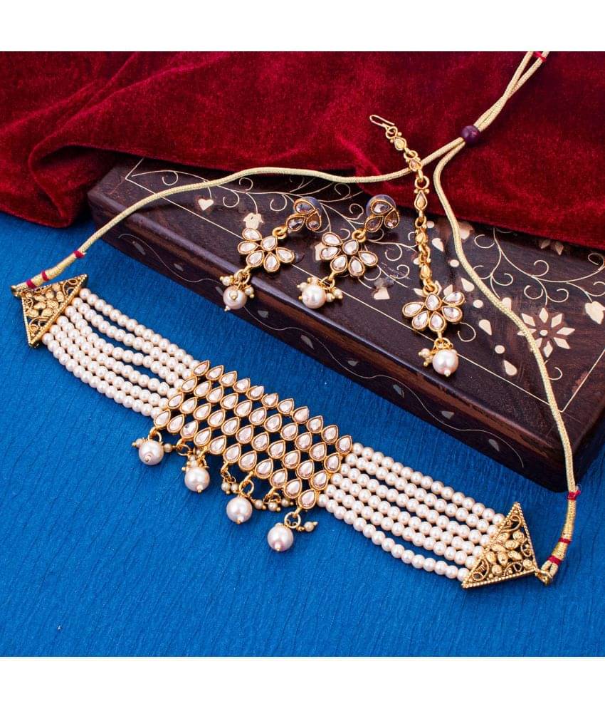     			Sukkhi Alloy White Traditional Necklaces Set Choker