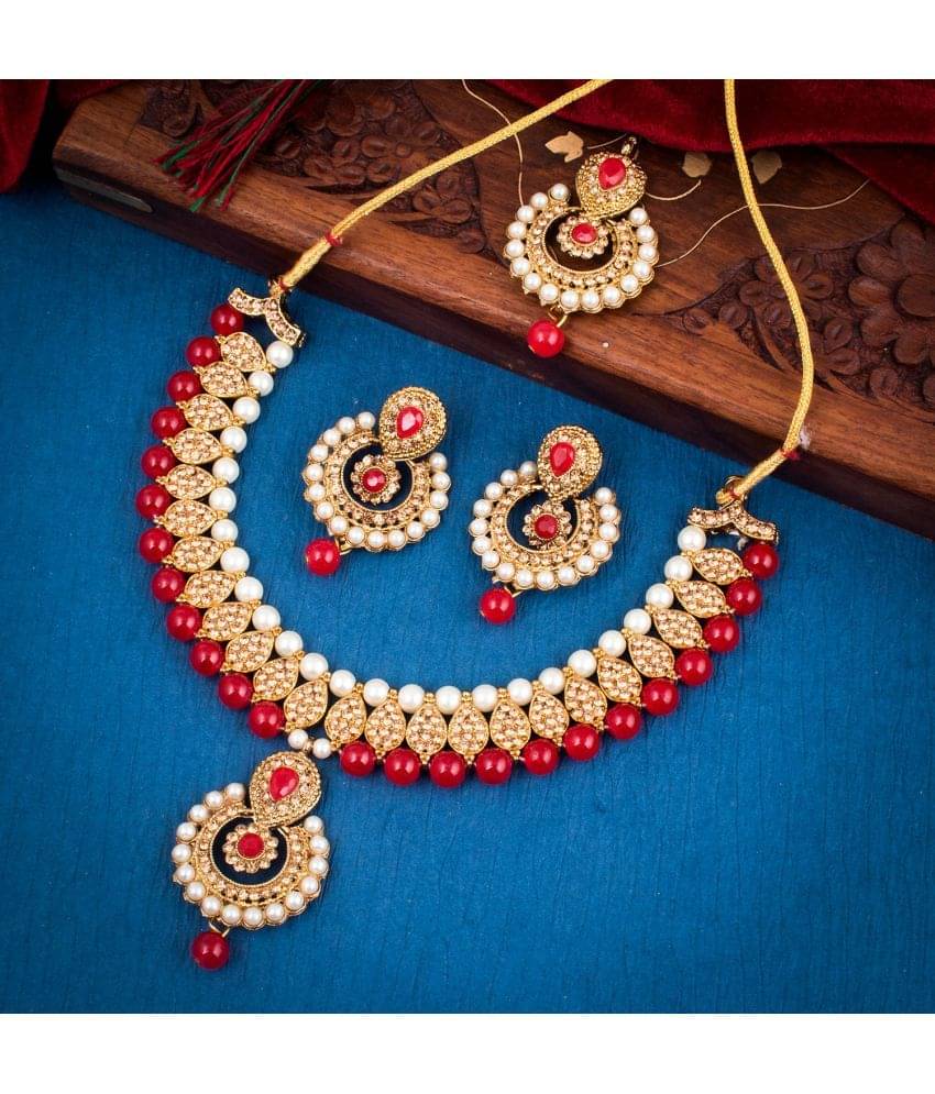     			Sukkhi Brass Red Traditional Necklaces Set Collar