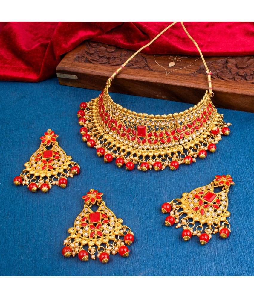     			Sukkhi Brass Red Traditional Necklaces Set Choker