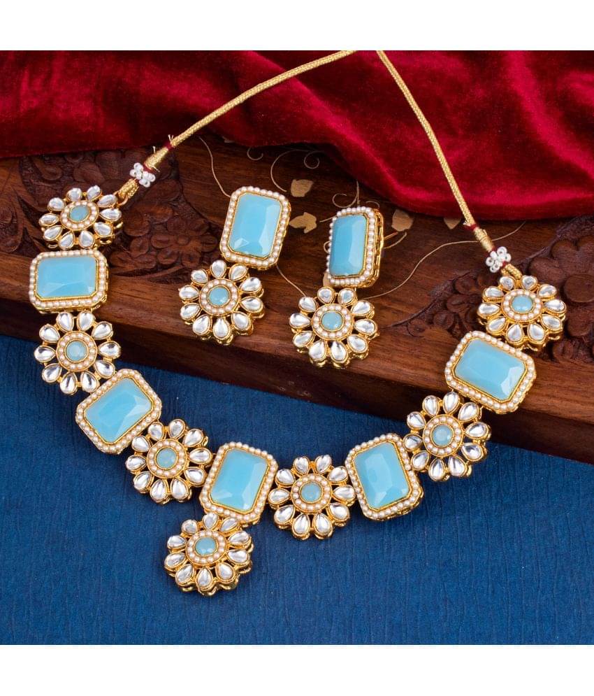     			Sukkhi Zinc Blue Traditional Necklaces Set Choker
