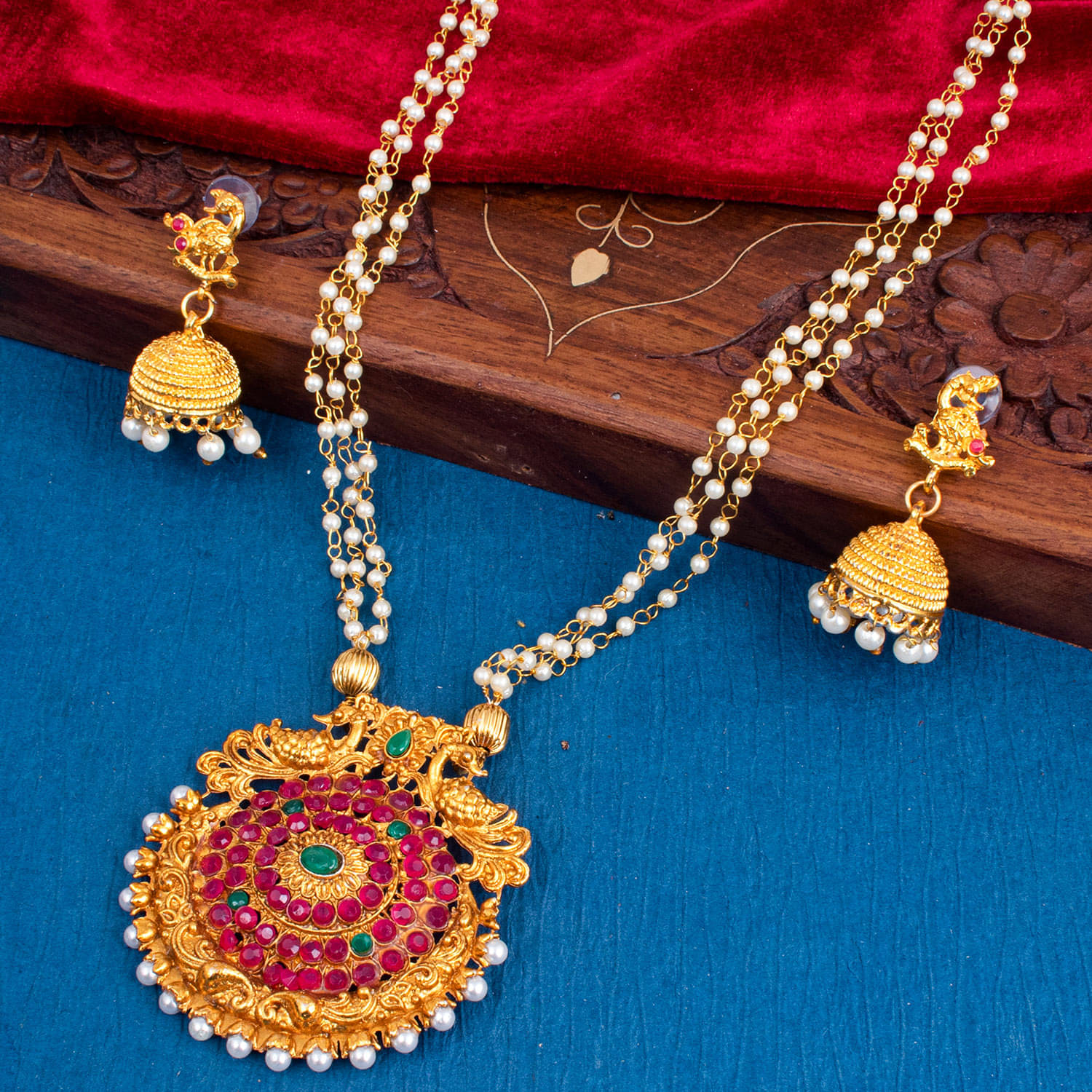     			Sukkhi Zinc Golden Traditional Necklaces Set Long Haram