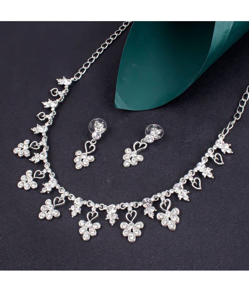     			Sukkhi Zinc Silver Traditional Necklaces Set Collar