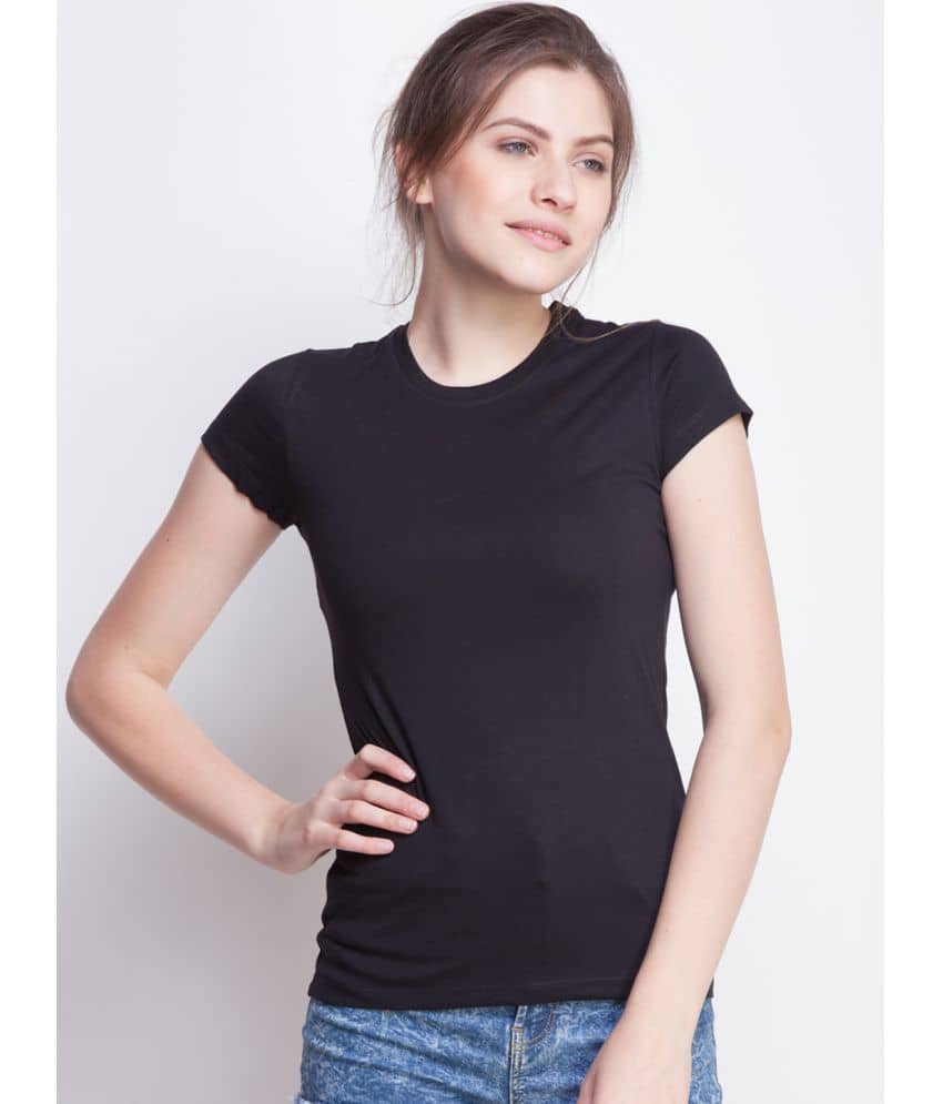 Dollar Missy Women Cotton Solid Regular Fit Round Neck T-Shirt ( Black )