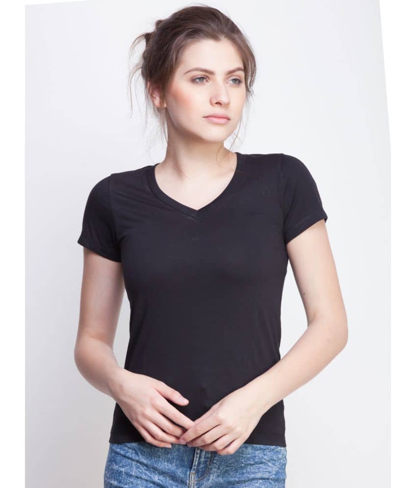 Dollar Missy Women Cotton Solid Regular Fit Round Neck T-Shirt ( Black )