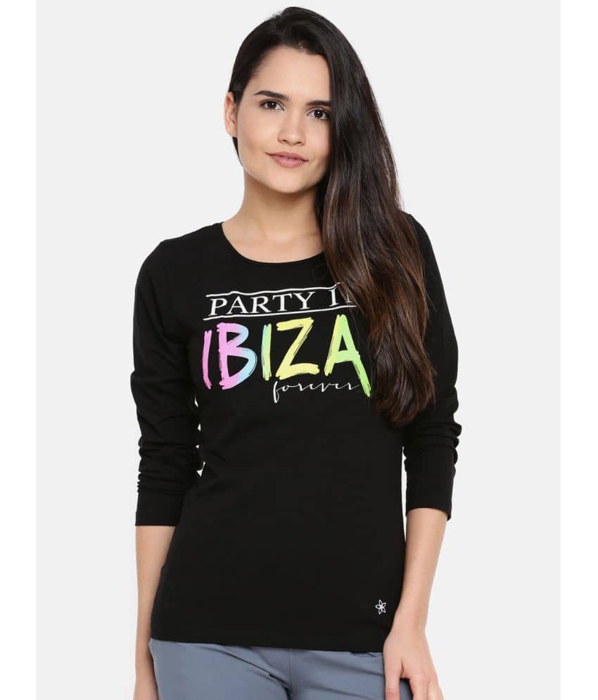 Dollar Missy Women Cotton Printed Regular Fit Round Neck T-Shirt ( Black )