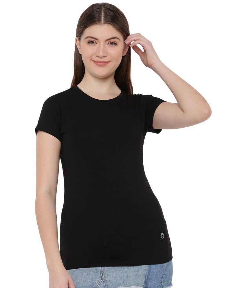 Dollar Missy Women Cotton Solid Regular Fit Round Neck T-Shirt ( Black )
