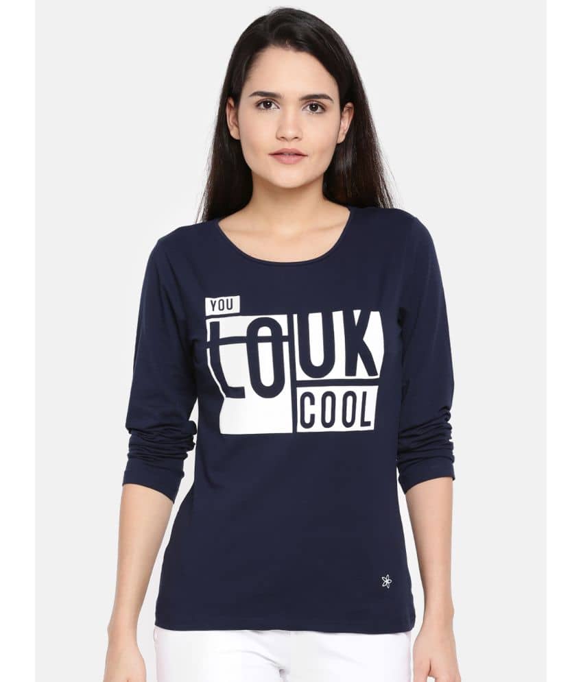 Dollar Missy Women Cotton Printed Regular Fit Round Neck T-Shirt ( Blue )