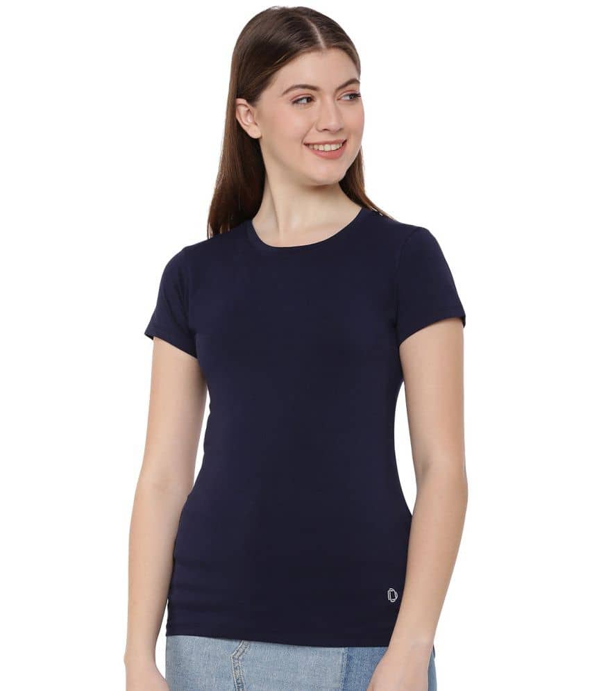 Dollar Missy Women Cotton Solid Regular Fit Round Neck T-Shirt ( Blue )