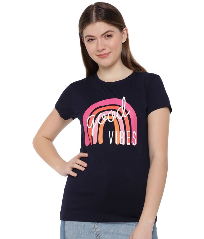 Dollar Missy Women Cotton Printed Regular Fit Round Neck T-Shirt ( Blue )