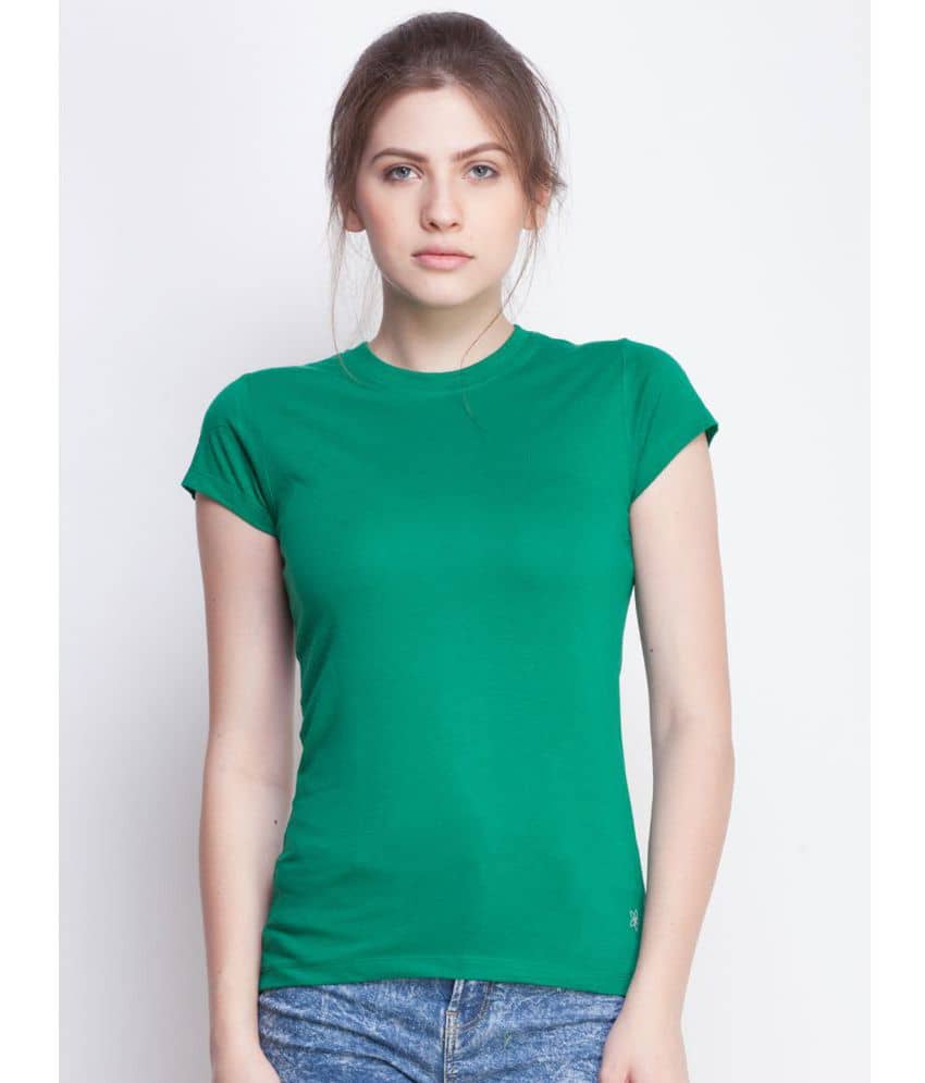 Dollar Missy Women Cotton Solid Regular Fit Round Neck T-Shirt ( Green )