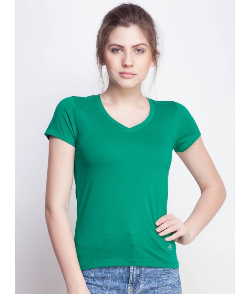 Dollar Missy Women Cotton Solid Regular Fit Round Neck T-Shirt ( Green )