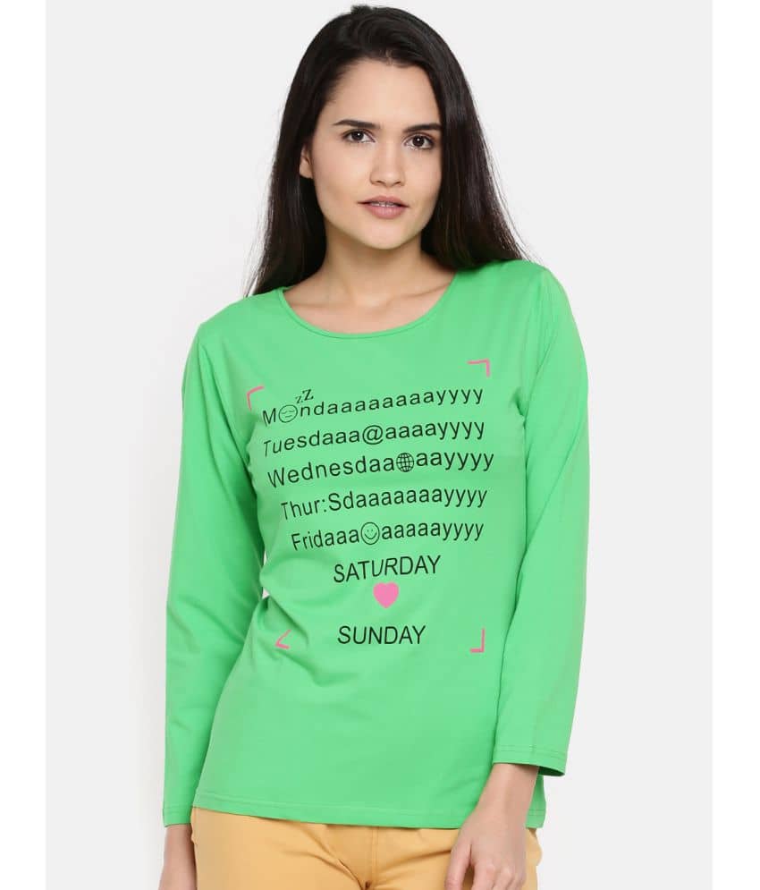 Dollar Missy Women Cotton Printed Regular Fit Round Neck T-Shirt ( Green )