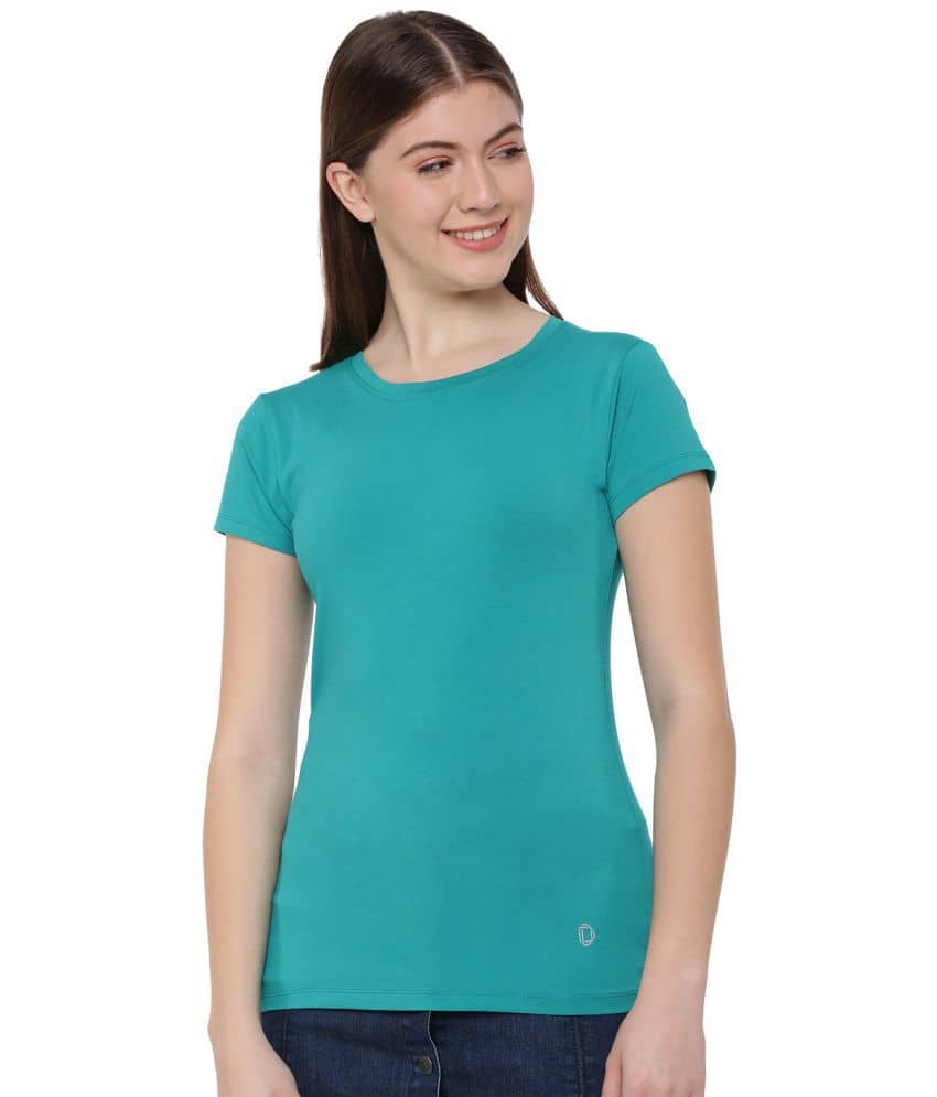 Dollar Missy Women Cotton Solid Regular Fit Round Neck T-Shirt ( Green )