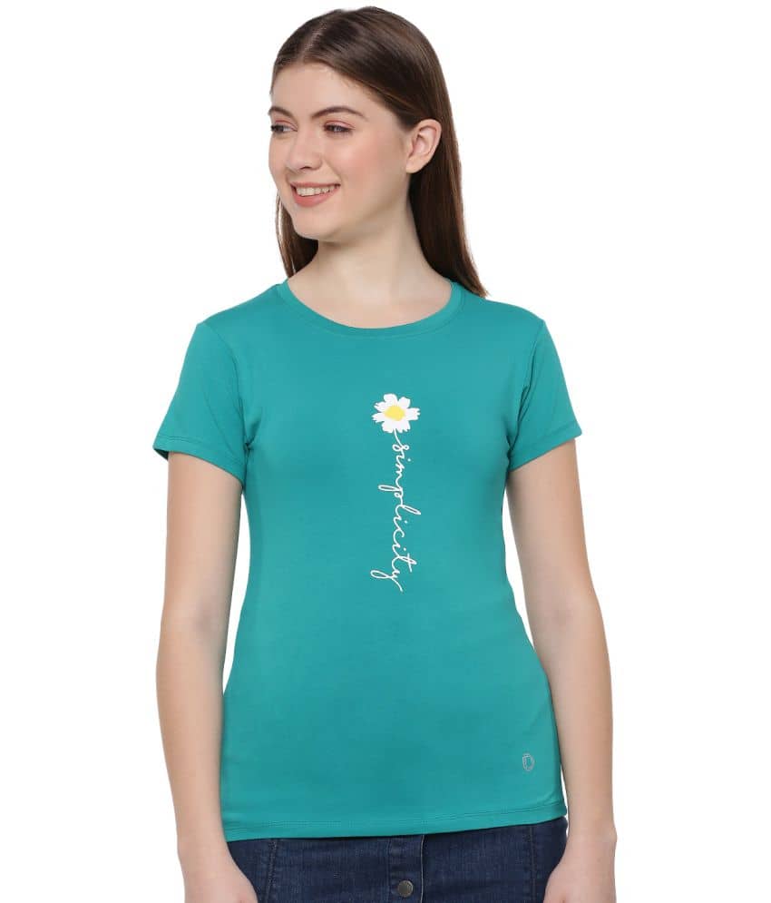 Dollar Missy Women Cotton Printed Regular Fit Round Neck T-Shirt ( Green )
