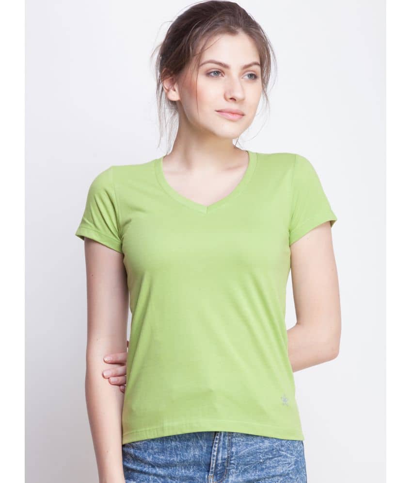 Dollar Missy Women Cotton Solid Regular Fit Round Neck T-Shirt ( Green )