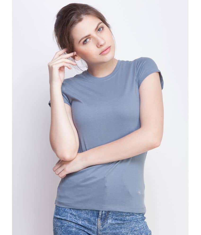 Dollar Missy Women Cotton Solid Regular Fit Round Neck T-Shirt ( Grey )