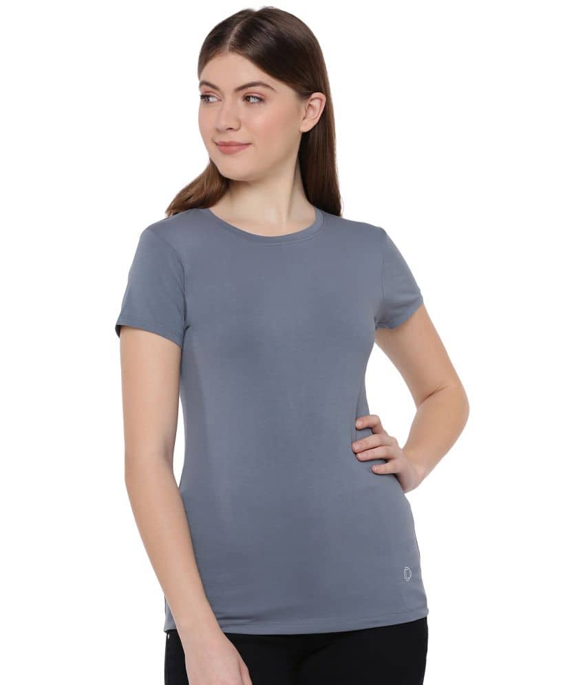 Dollar Missy Women Cotton Solid Regular Fit Round Neck T-Shirt ( Grey )