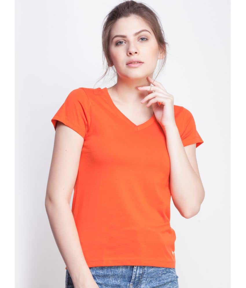 Dollar Missy Women Cotton Solid Regular Fit Round Neck T-Shirt ( Orange )