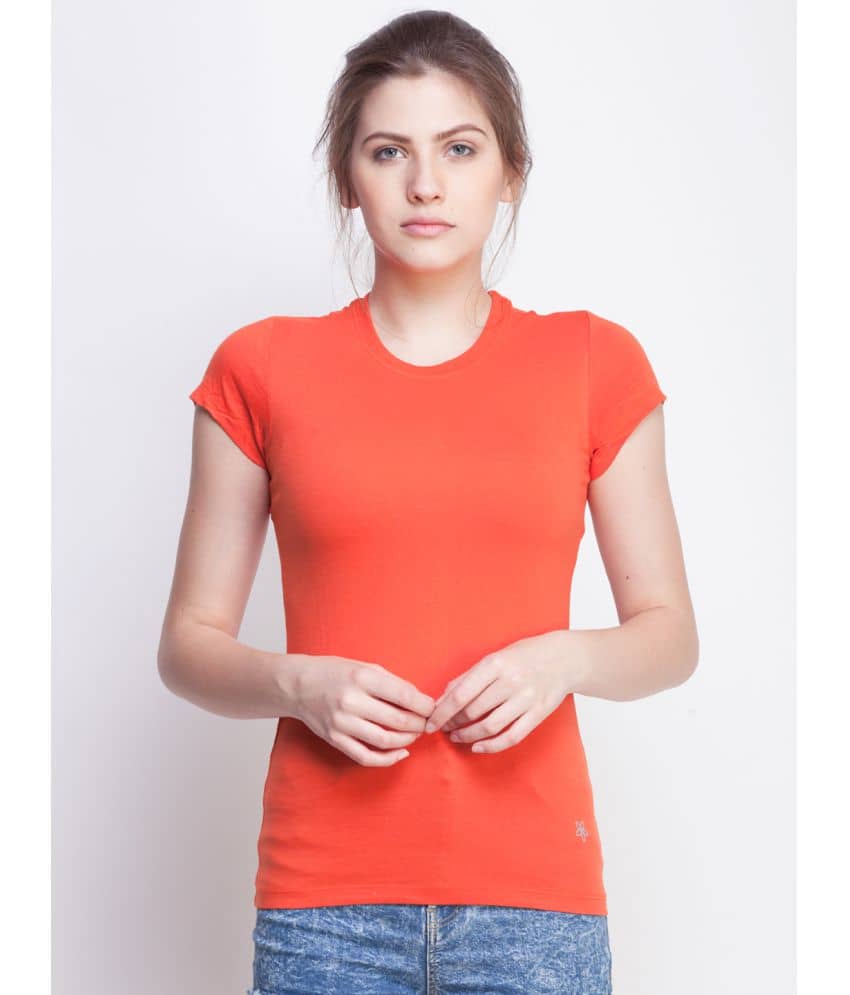 Dollar Missy Women Cotton Solid Regular Fit Round Neck T-Shirt ( Orange )