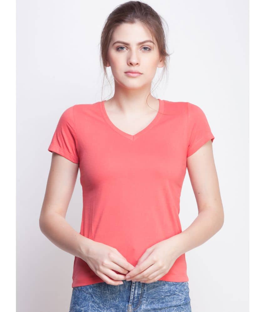 Dollar Missy Women Cotton Solid Regular Fit Round Neck T-Shirt ( Orange )