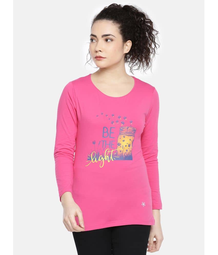 Dollar Missy Women Cotton Printed Regular Fit Round Neck T-Shirt ( Pink )