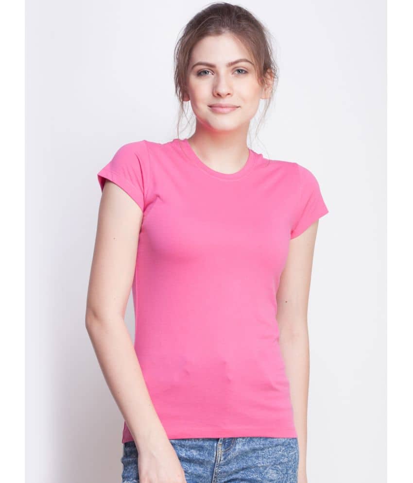Dollar Missy Women Cotton Solid Regular Fit Round Neck T-Shirt ( Pink )