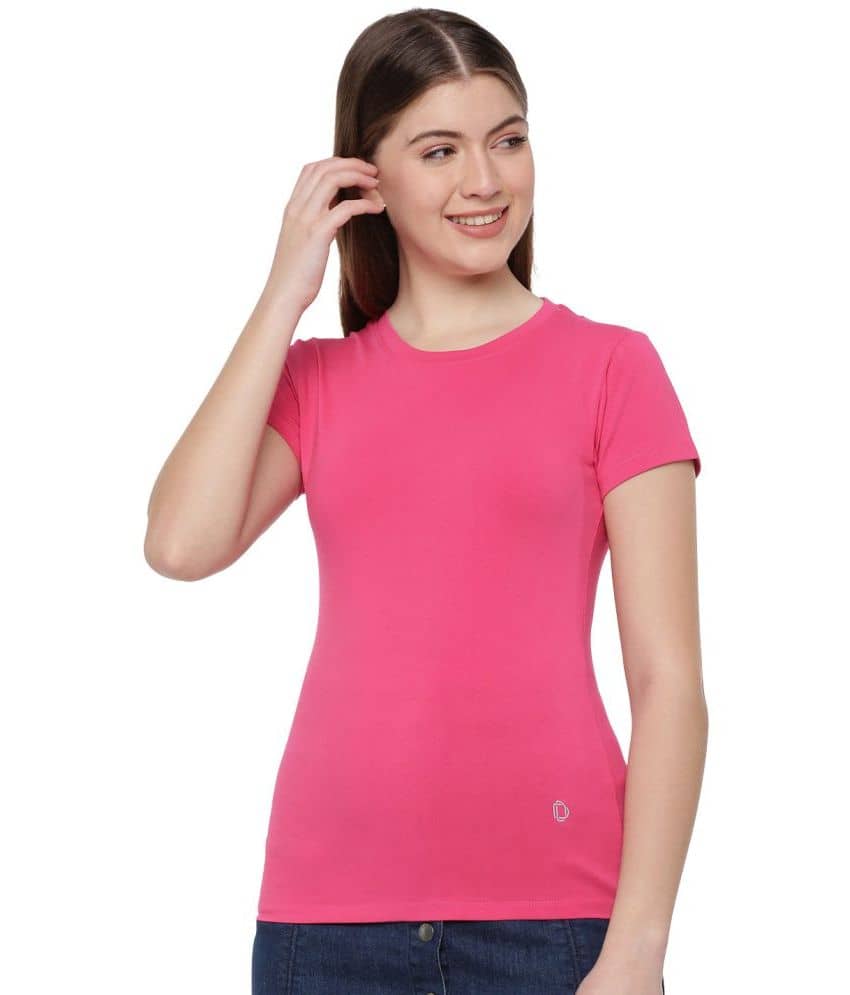 Dollar Missy Women Cotton Solid Regular Fit Round Neck T-Shirt ( Pink )