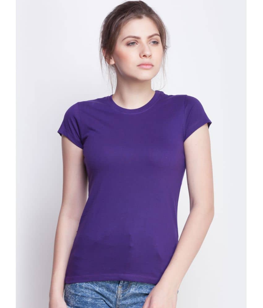 Dollar Missy Women Cotton Solid Regular Fit Round Neck T-Shirt ( Purple )