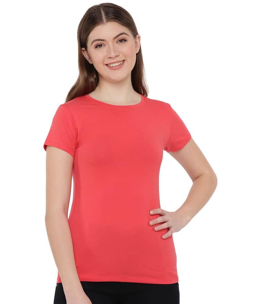 Dollar Missy Women Cotton Solid Regular Fit Round Neck T-Shirt ( Red )