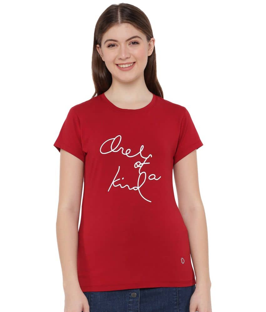 Dollar Missy Women Cotton Printed Regular Fit Round Neck T-Shirt ( Red )